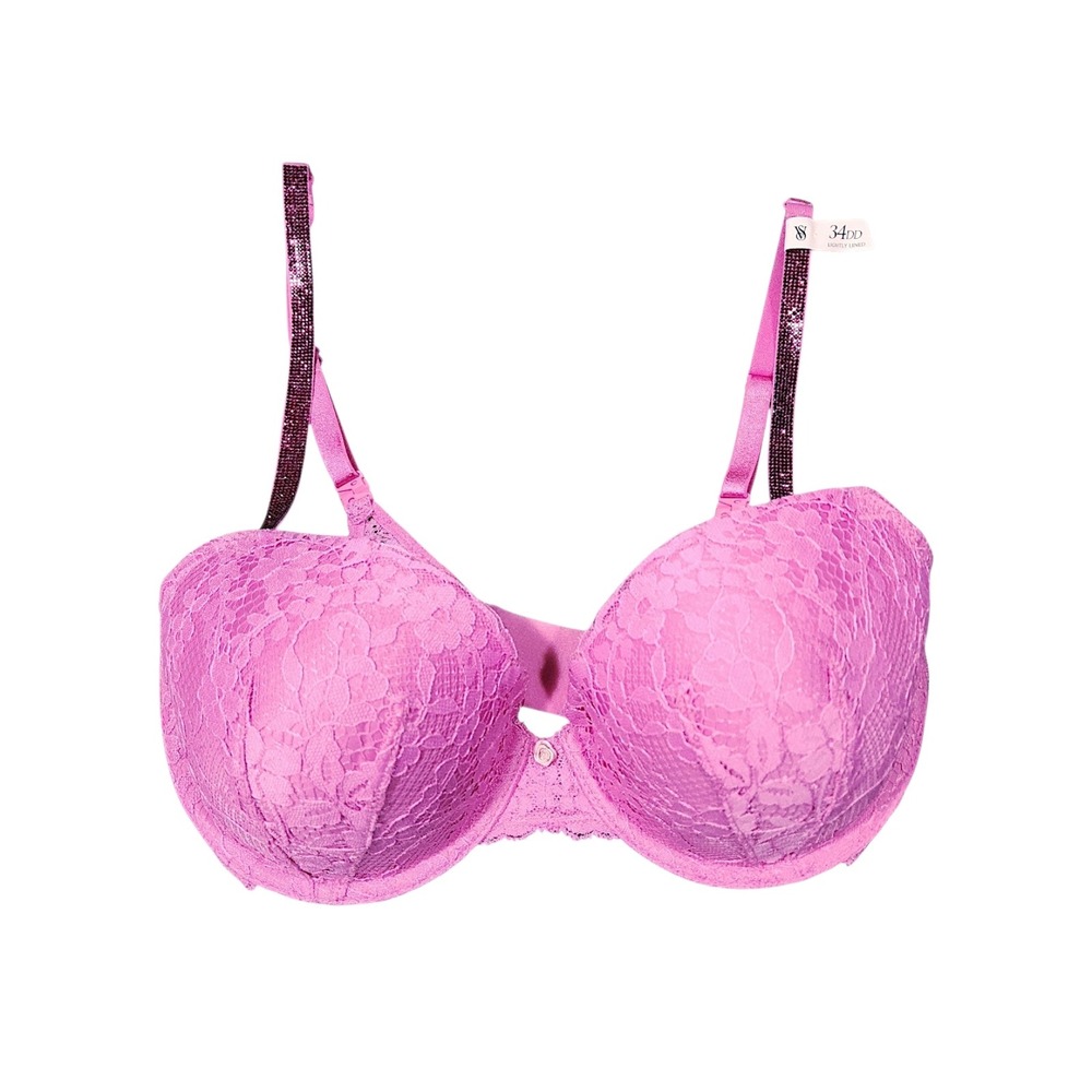 Victorias Secret Demi Bra 34DD Wom Pink Dream Angels Lace Shine Strap 419888 NEW